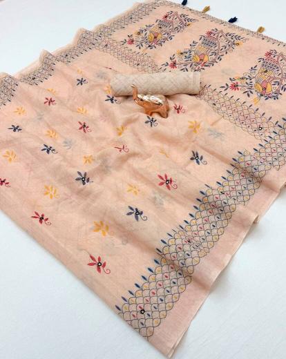 Vastrangan kalamkari linen plain saree wholesale